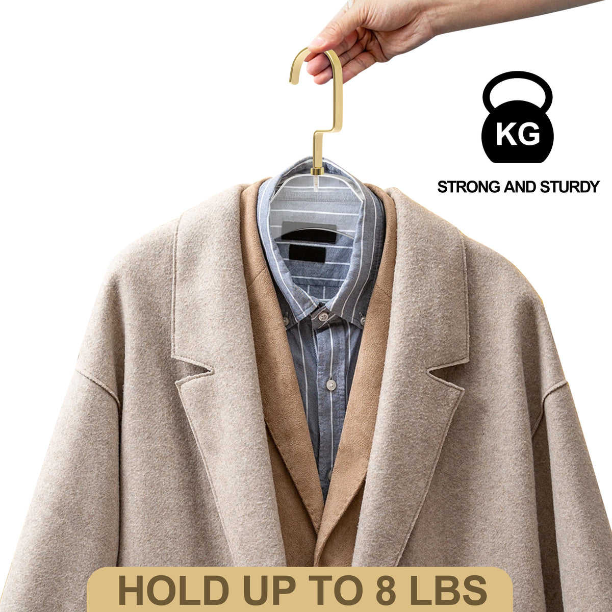 AC12-5 – Premium Clear Acrylic Suit & Pant Hanger with Bar – 17" – Clear / Matte Gold Hook