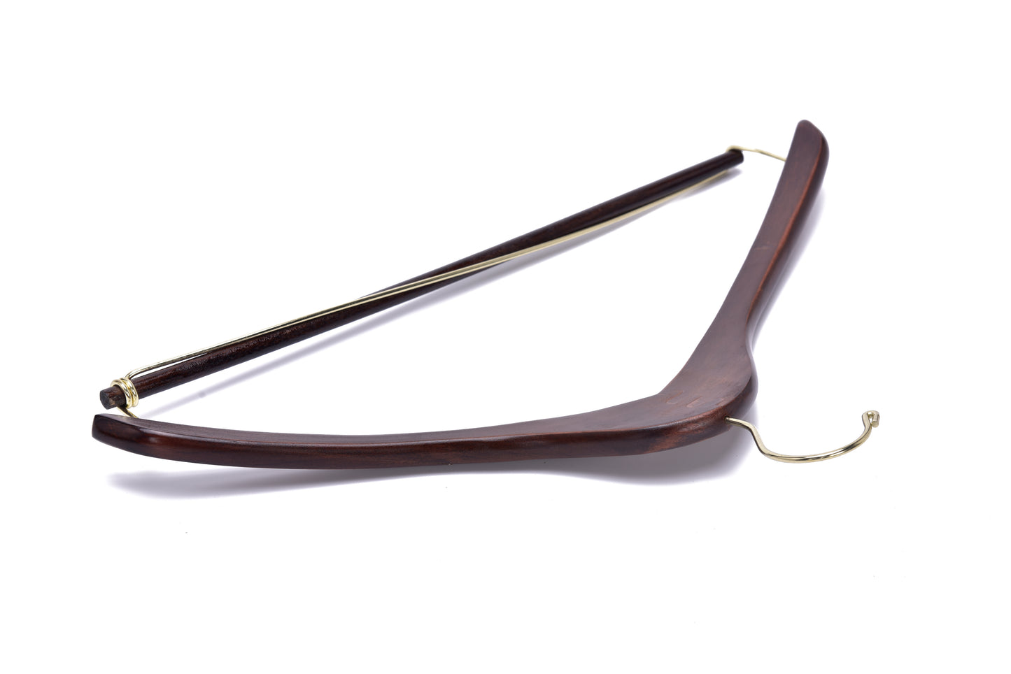W014 - Curved Wooden Hanger 17" Locking bar Walnut-Gold -100