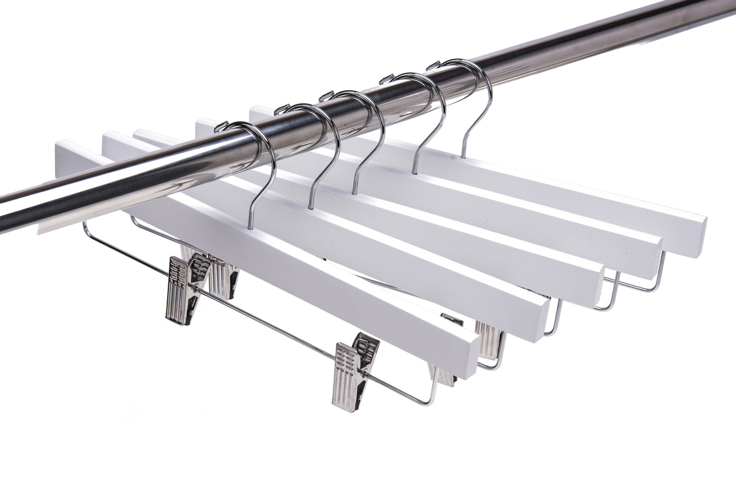 W043 - Wooden Straight Skirt Hangers, 14", White - 120 (Retail Packed)