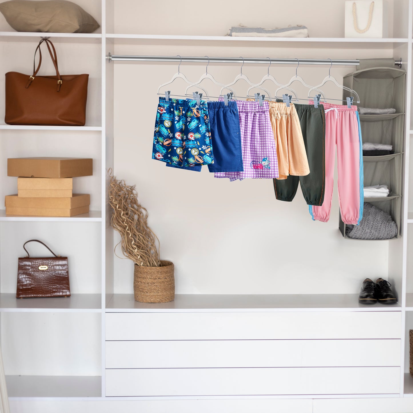 P355 13.7" Kids Plastic Skirt Hangers Slim Heavy Duty - Clear - 100 Hangers (Retail packed)