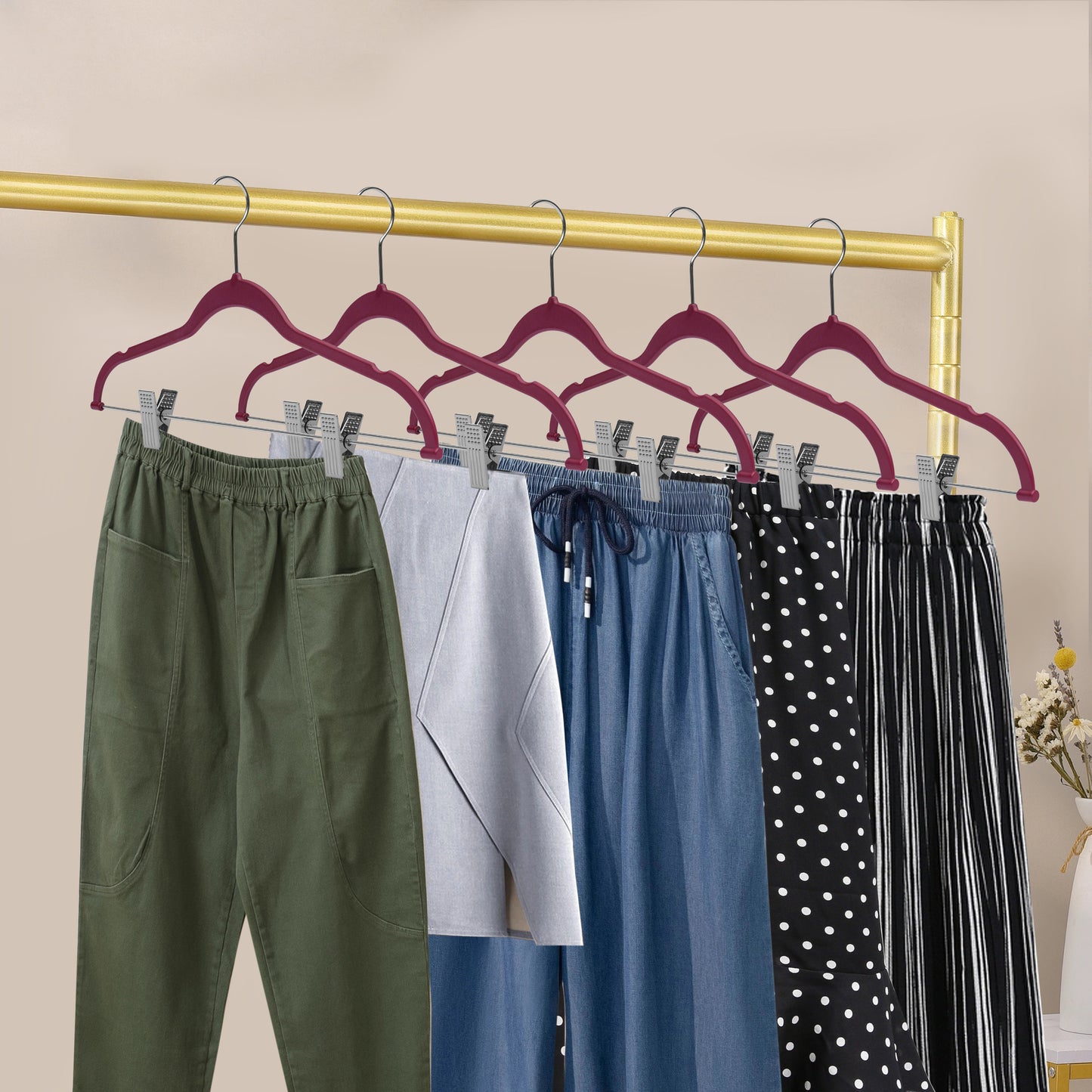 PL056-30 - Plastic Skirt Hangers Heavy Duty - Raspberry with clips - 80