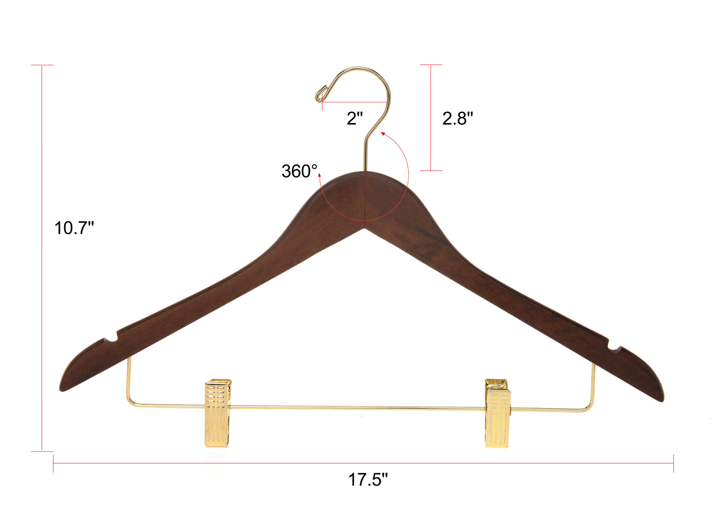 W012 - Wooden Skirt Hangers 17", Walnut with Gold hook - 80