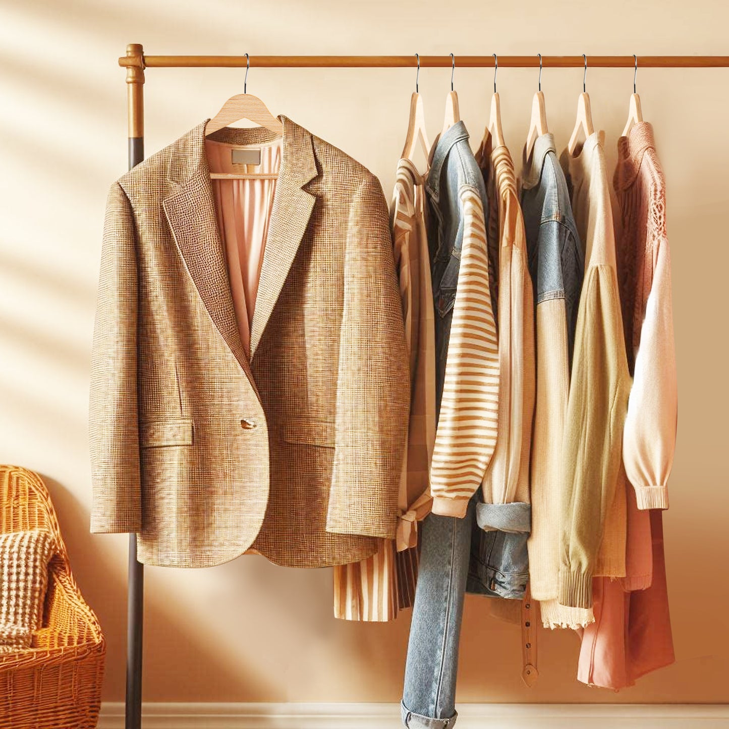 Quality 17.3" Slim Wooden Suit & Coat Hangers with Pants Bar – Space-Saving 0.31" Thin Plywood Hanger – Heavy-Duty, Single Surface Design, 360° Swivel Hook – Natural Finish (30 Pack)