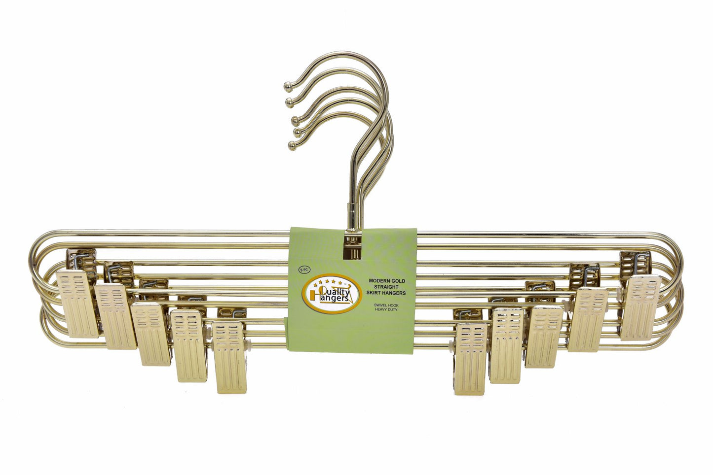 M073 - Gold Straight Hangers Heavy Duty with Clips - 100 Pcs