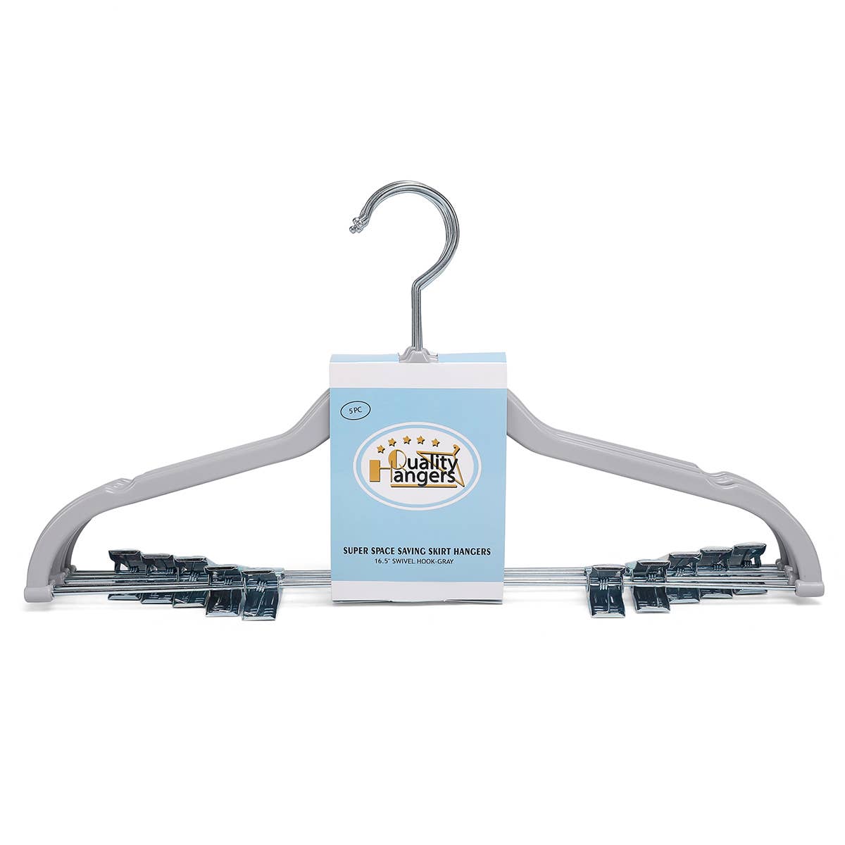 P412-GY – Slim ABS Plastic Skirt & Pant Hanger with Clips – 16.5" – Gray