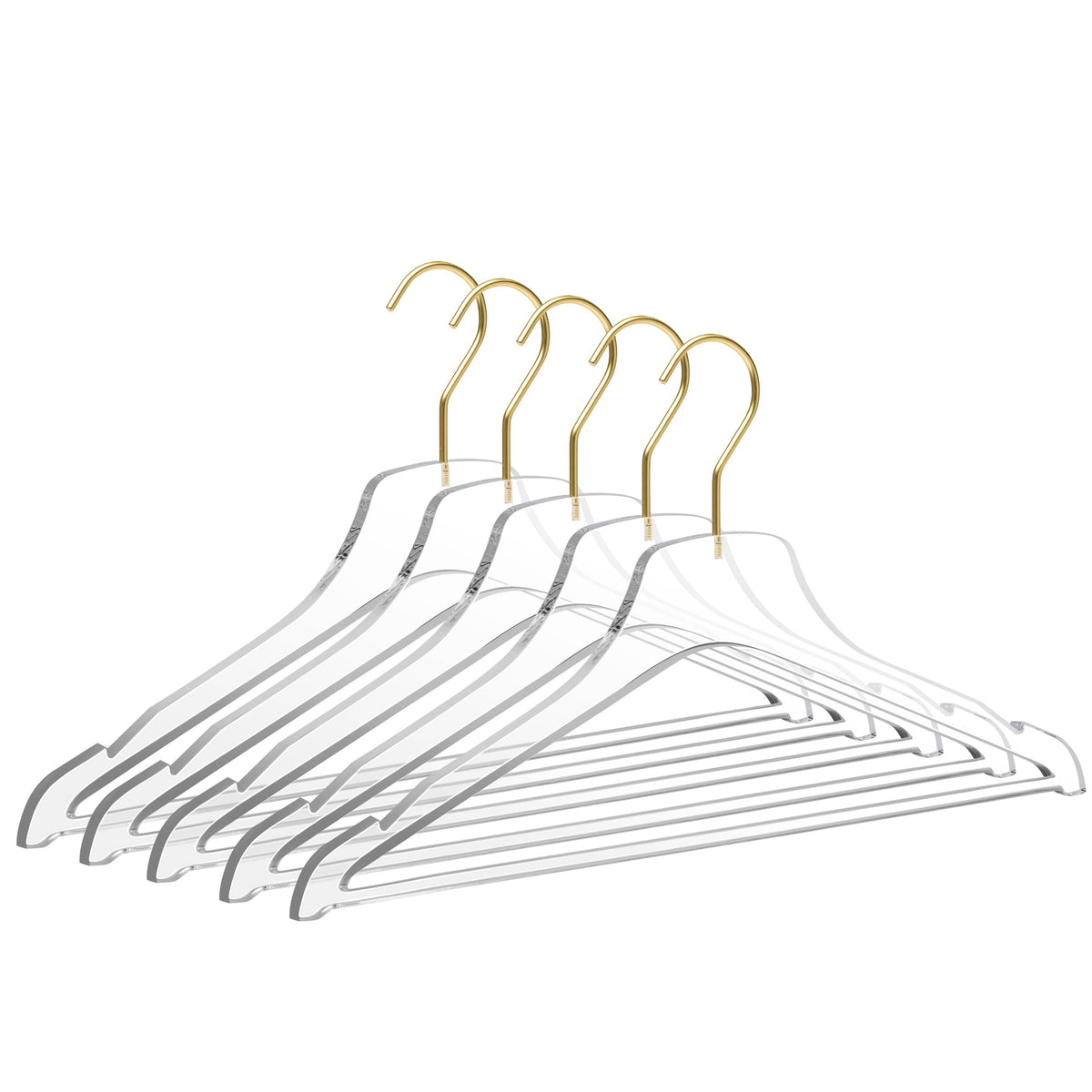 8011-20-MGL – Clear Acrylic Shirt & Coat Hanger with Bar – 17" – Clear / Matte Gold Hook