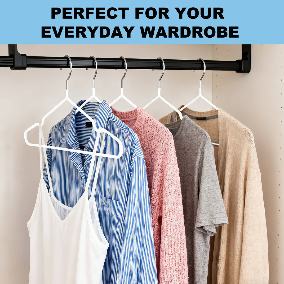 PVC31-WT – Non-Slip PVC-Coated Metal Shirt Hanger with Notches – 16" – White