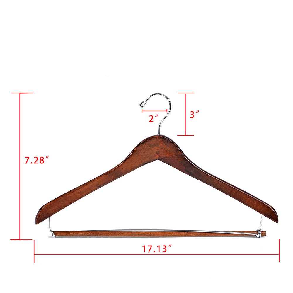 W5421 – Curved Wooden Coat & Suit Hanger with Locking Bar – 17" – Retro