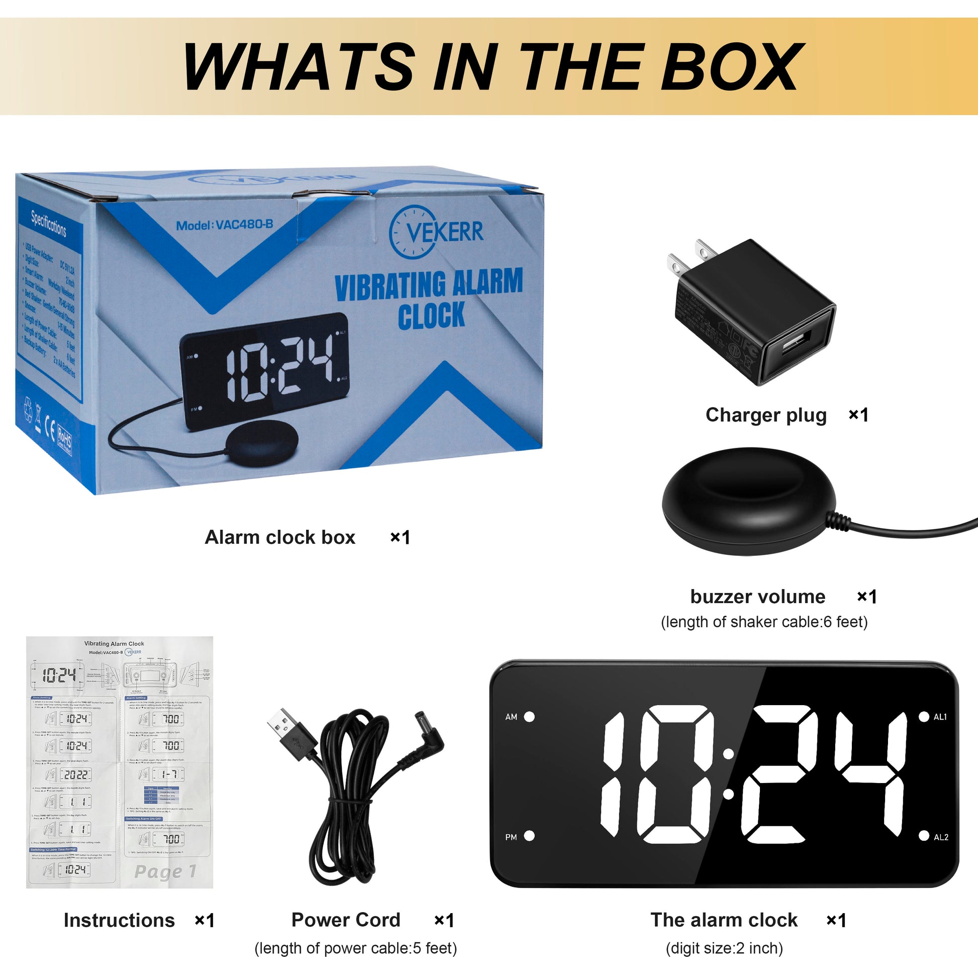 Vekerr Vibration Alarm Clock - 12 Pieces 