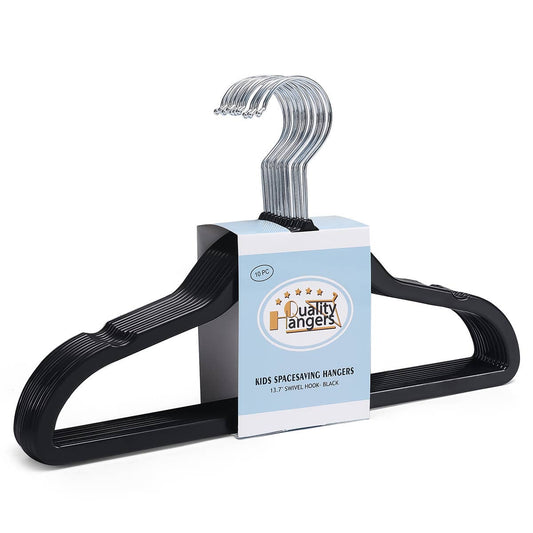 P415-BK – Kids Slim ABS Plastic Shirt Hanger – 13.7" – Black
