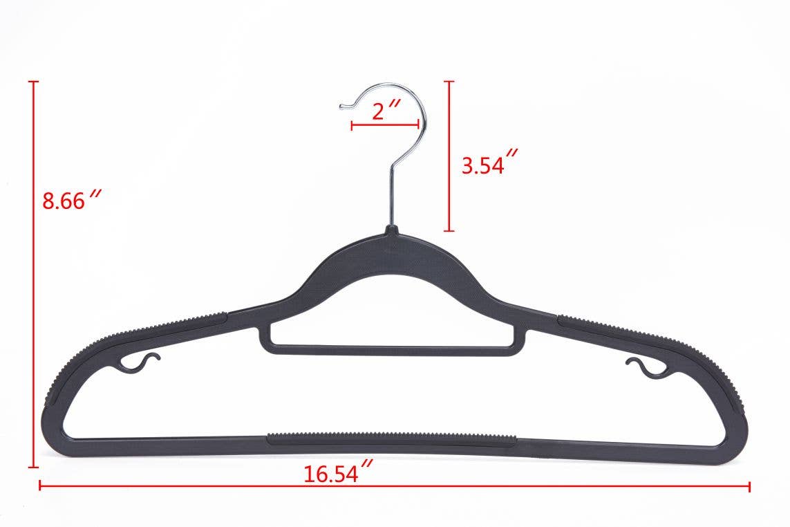 PL201 – Space-Saving Plastic Shirt Hanger with Non-Slip Grips – 16.5" – Black