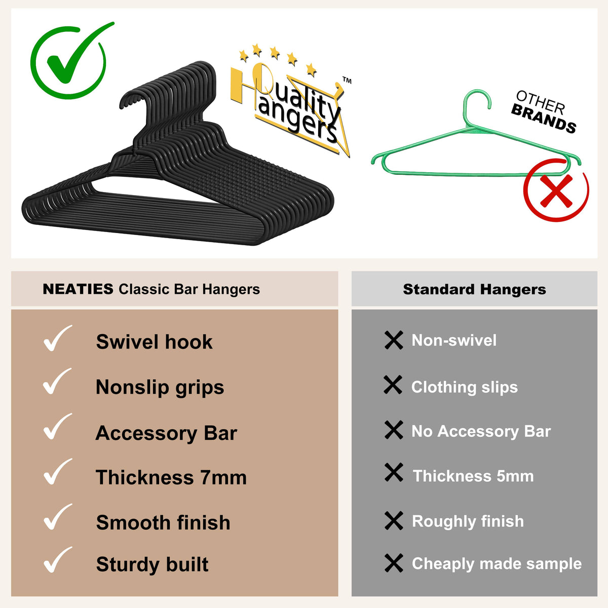 P311-BK – Plastic Shirt Hanger with Swivel Hook & Accessory Bar – 17" – Black