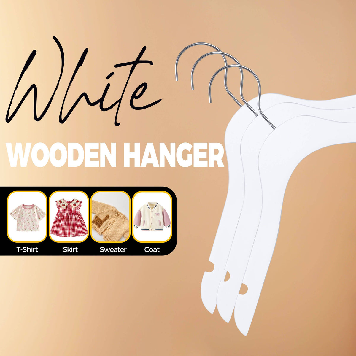 WSK71-WT – Kids Ultra-Slim Wooden Hanger – 12" – White