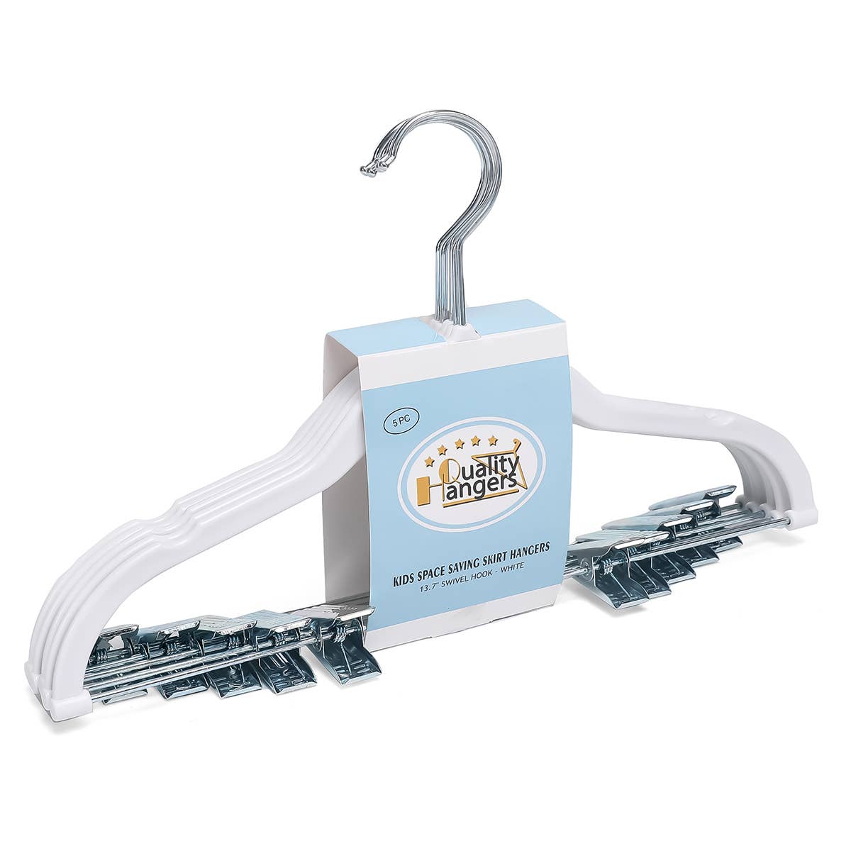 P416-WT – Kids Slim ABS Plastic Skirt Hanger with Clips – 13.7" – White
