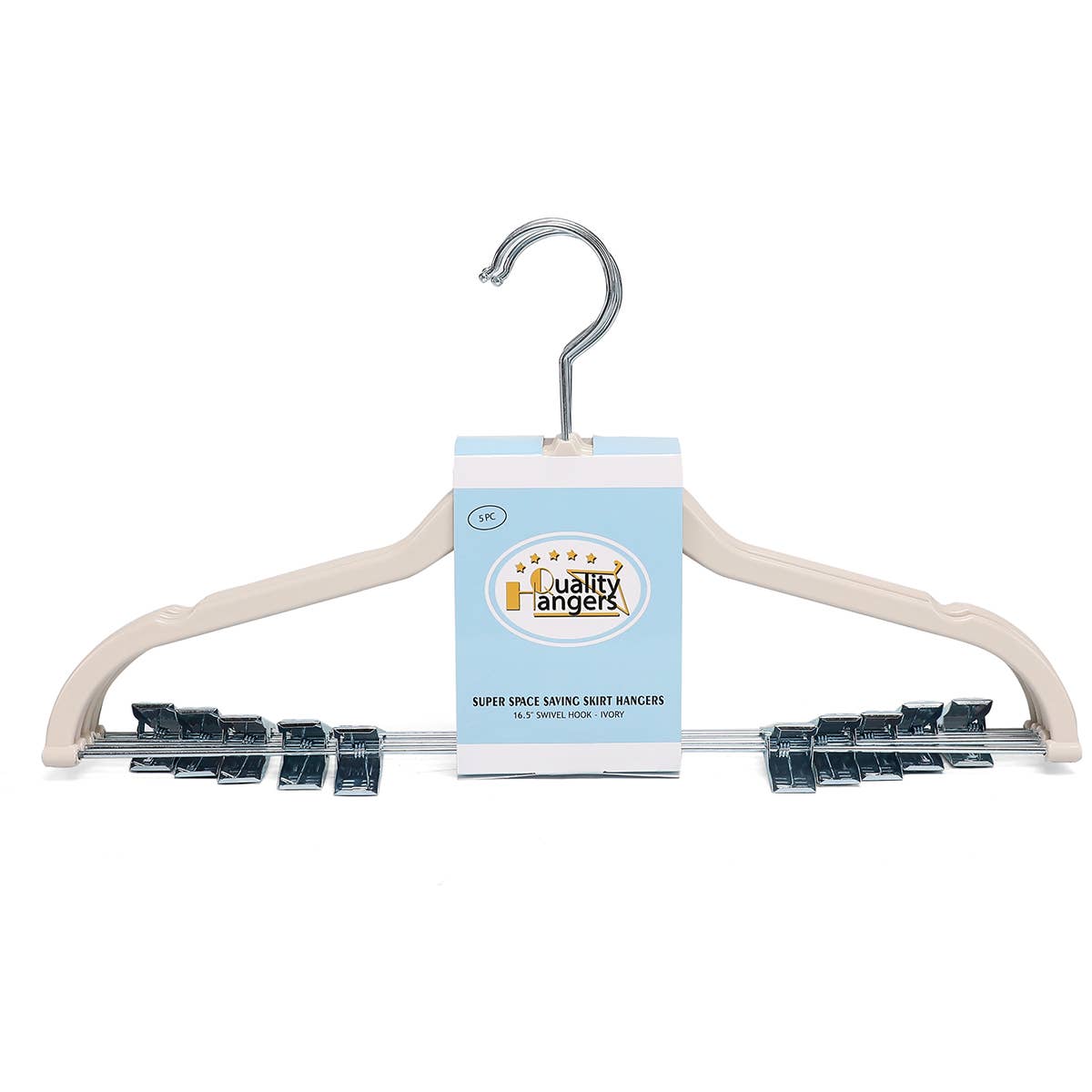 P412-IV – Slim ABS Plastic Skirt & Pant Hanger with Clips – 16.5" – Ivory