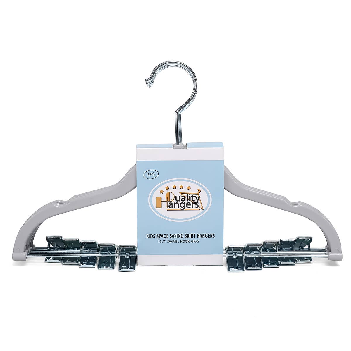 P416-GY – Kids Slim ABS Plastic Skirt Hanger with Clips – 13.7" – Gray