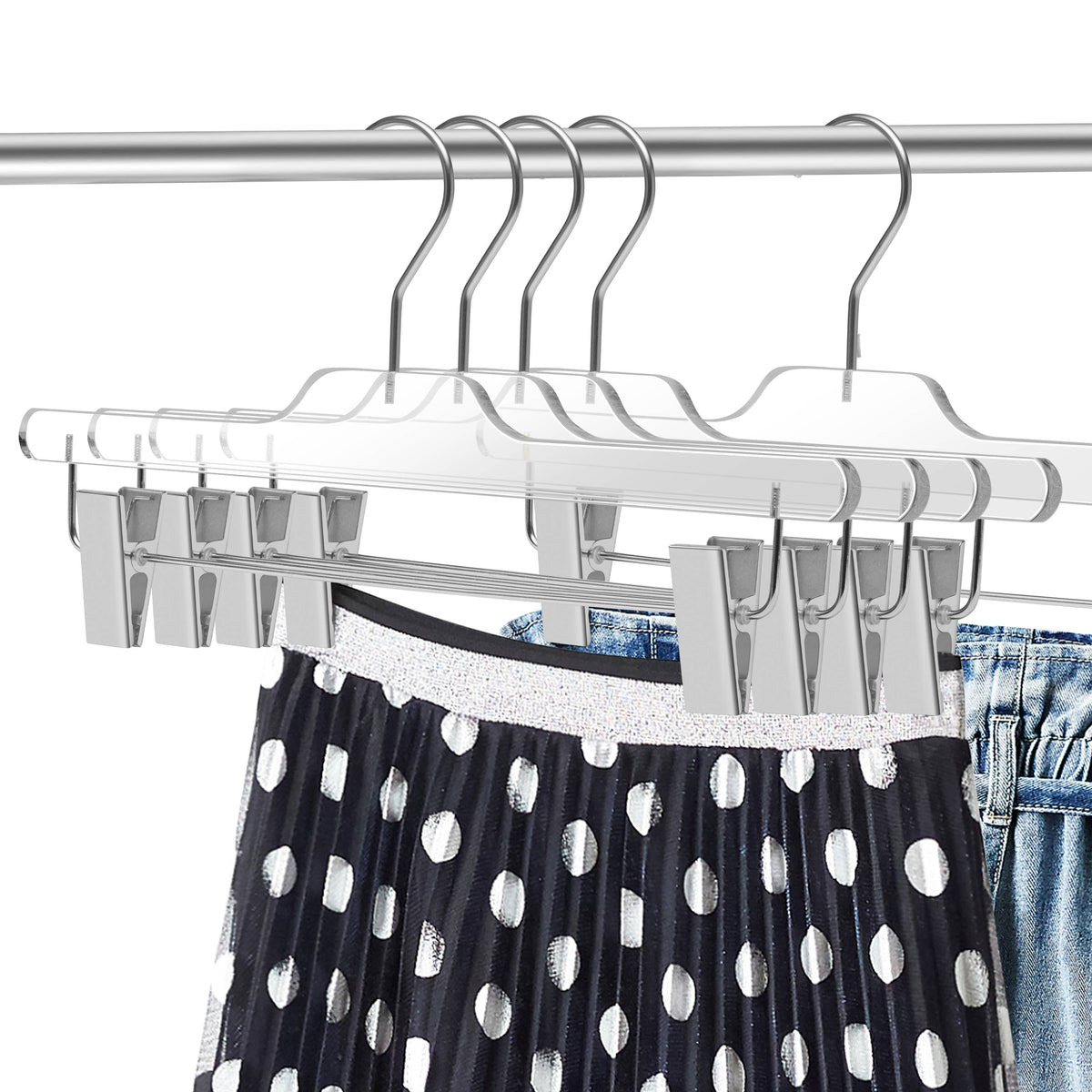 8020 – Clear Acrylic Straight Pant Hanger with Clips – 14" – Clear / Gold Hook