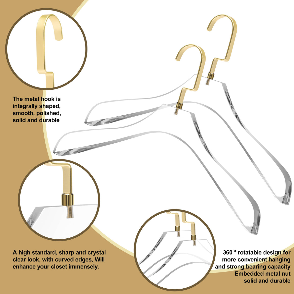 AC40-2-SL – Curved Clear Acrylic Coat & Suit Hanger with Wide Hook – 15.5" – Clear / Matte Silver Hook