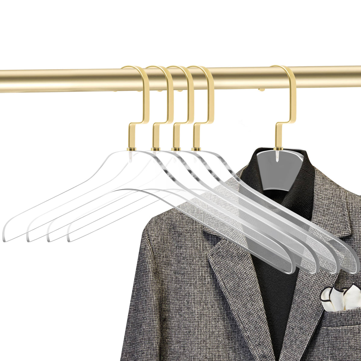 AC500-5 – Heavy-Duty Clear Acrylic Coat & Suit Hanger, No Notch – 17" – Clear