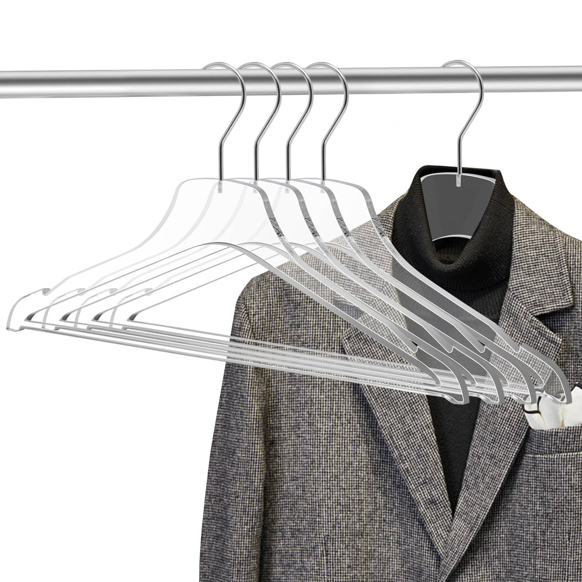 8011 – Clear Acrylic Shirt & Coat Hanger with Bar – 17" – Clear / Gold Hook