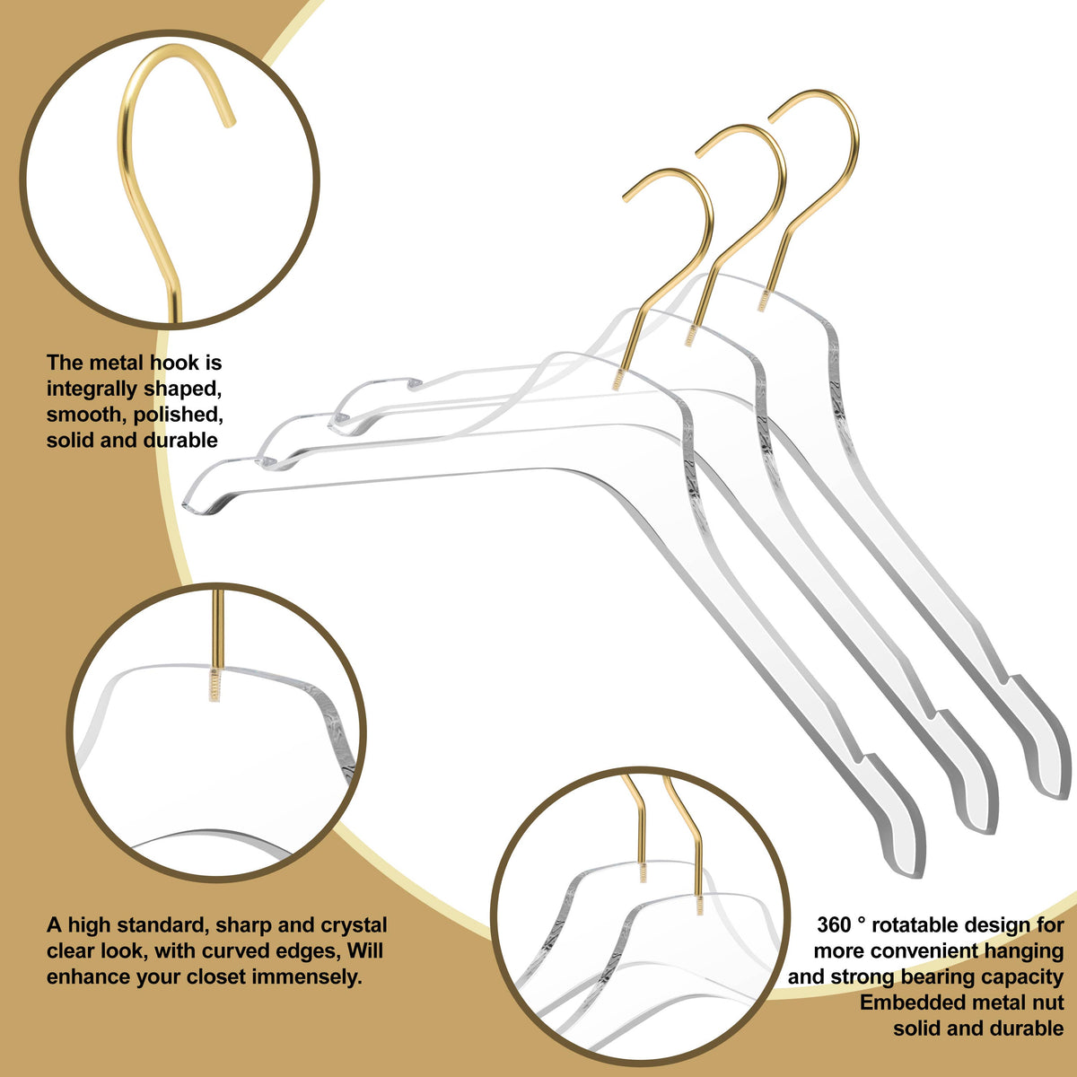 8010 – Clear Acrylic Shirt & Coat Hanger – 17" – Clear / Gold Hook