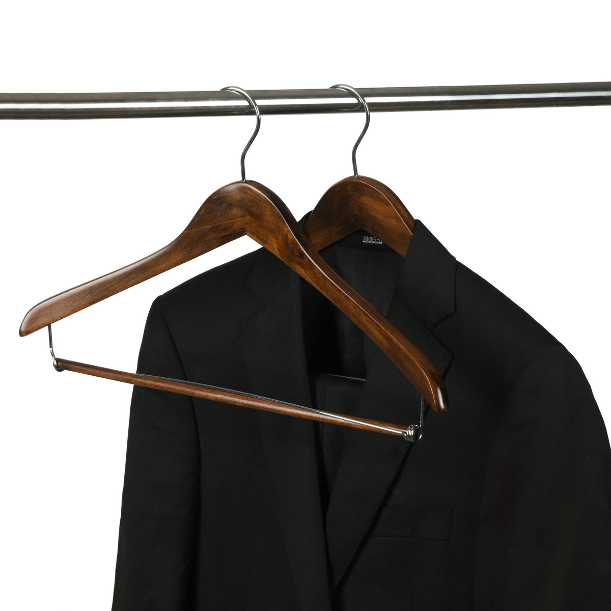 W5423 – Curved Wooden Coat & Suit Hanger with Locking Bar – 17" – Retro