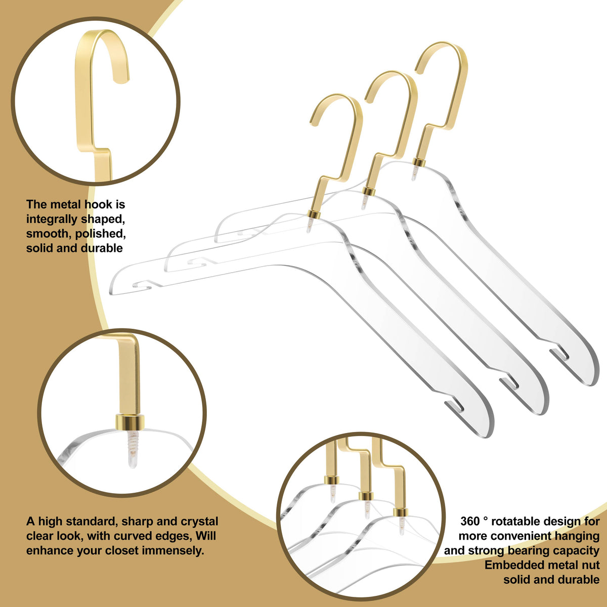 AC10-5 – Premium Clear Acrylic Shirt & Coat Hanger with Notches – 17" – Clear