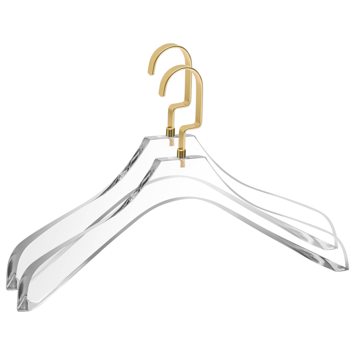 AC40-2-SL – Curved Clear Acrylic Coat & Suit Hanger with Wide Hook – 15.5" – Clear / Matte Silver Hook