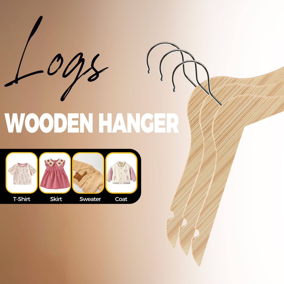WLMK32-NT – Kids Slim Plywood Wooden Hanger with Bar – 12" – Natural