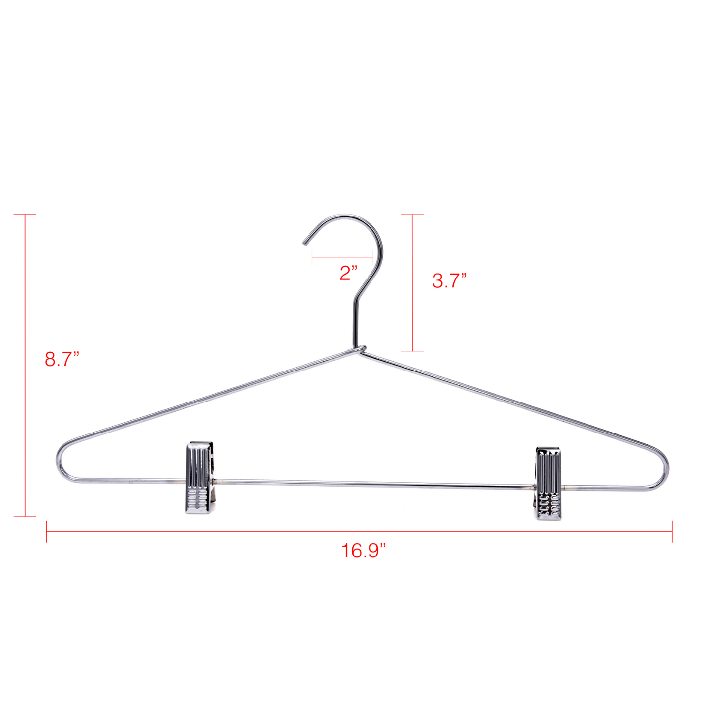 M052-10  - Heavy Duty Metal Skirt Hanger with Clips - 100 Hangers