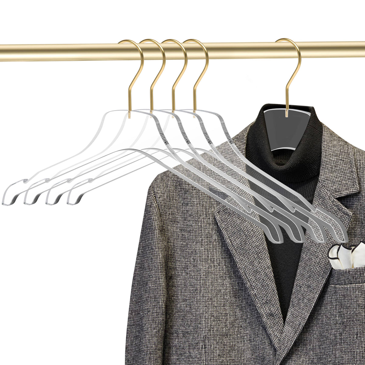 8010 – Clear Acrylic Shirt & Coat Hanger – 17" – Clear / Gold Hook