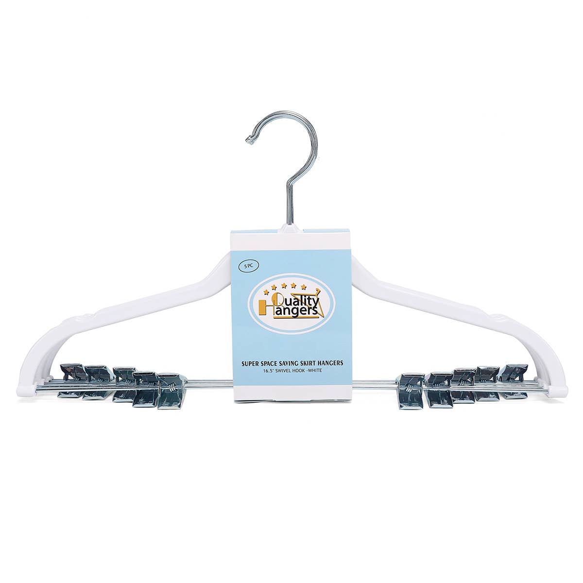 P412-WT – Slim ABS Plastic Skirt & Pant Hanger with Clips – 16.5" – White