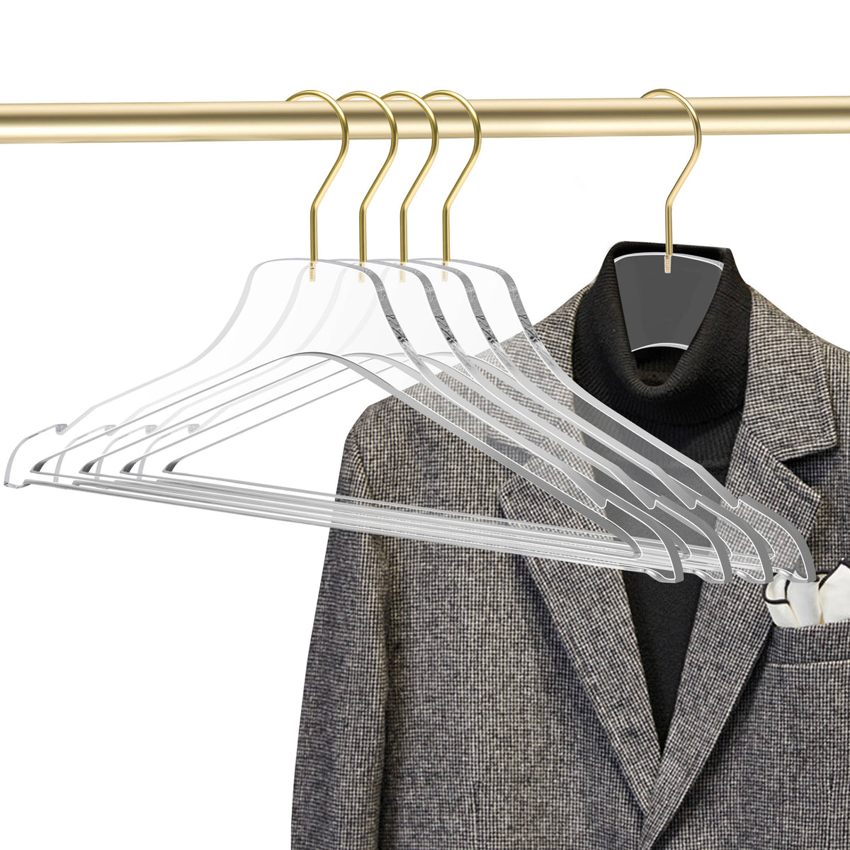 8011-20-MGL – Clear Acrylic Shirt & Coat Hanger with Bar – 17" – Clear / Matte Gold Hook