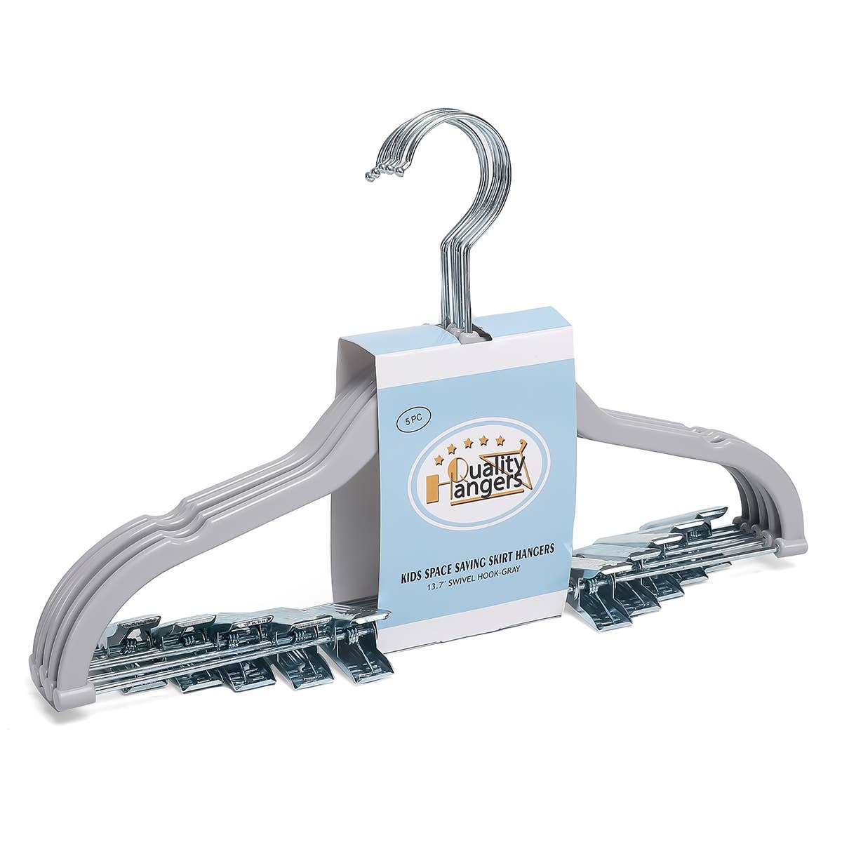 P416-GY – Kids Slim ABS Plastic Skirt Hanger with Clips – 13.7" – Gray