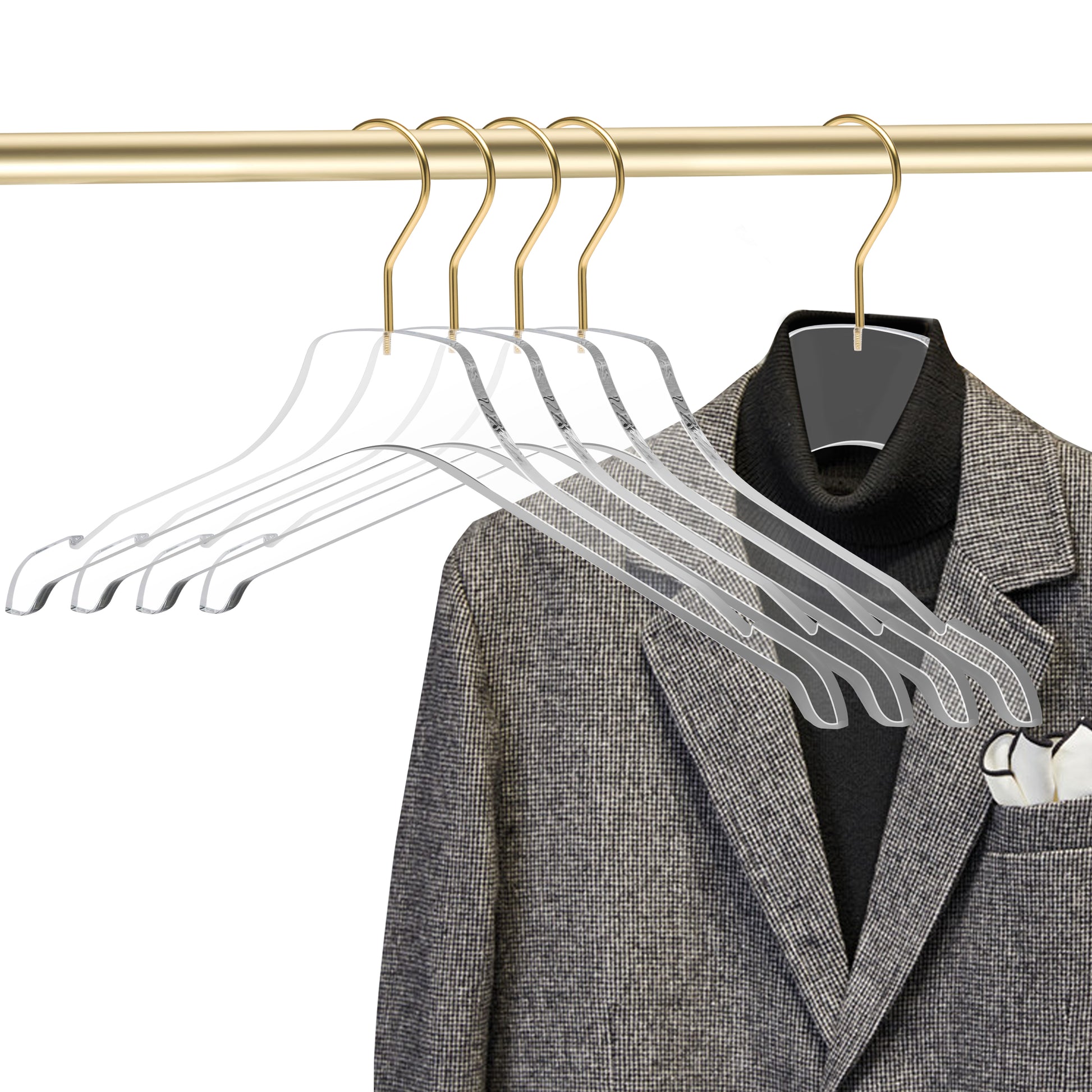17" Clear Acrylic Hanger for The Bedroom and Coat Closets, for Coats Suits and Shirts - Thickness 0.39" - 90 Hangers