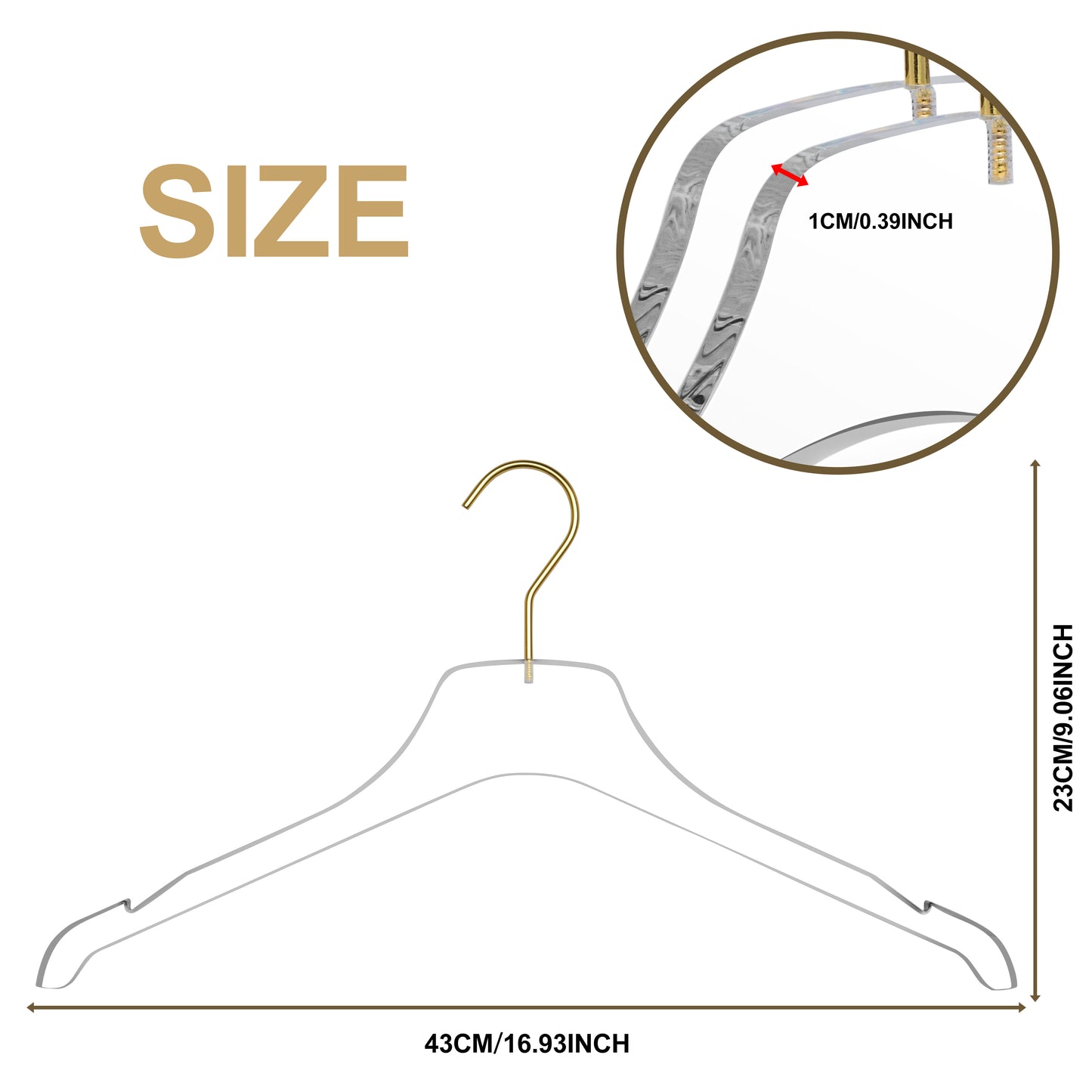 17" Clear Acrylic Hanger for The Bedroom and Coat Closets, for Coats Suits and Shirts - Thickness 0.39" - 90 Hangers