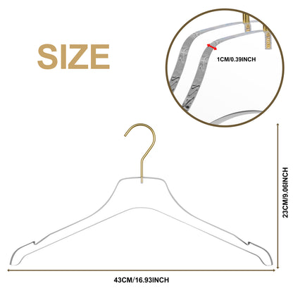 17" Clear Acrylic Hanger for The Bedroom and Coat Closets, for Coats Suits and Shirts - Thickness 0.39" - 100 Hangers