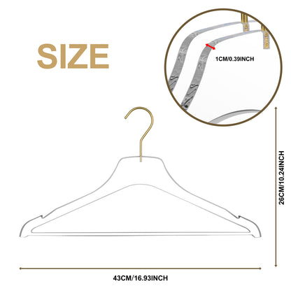 8011 - 17" Clear Acrylic Hanger with Bar for The Bedroom and Coat Closets, for Coats Suits and Shirts - Thickness 0.39" - 90 Hangers 