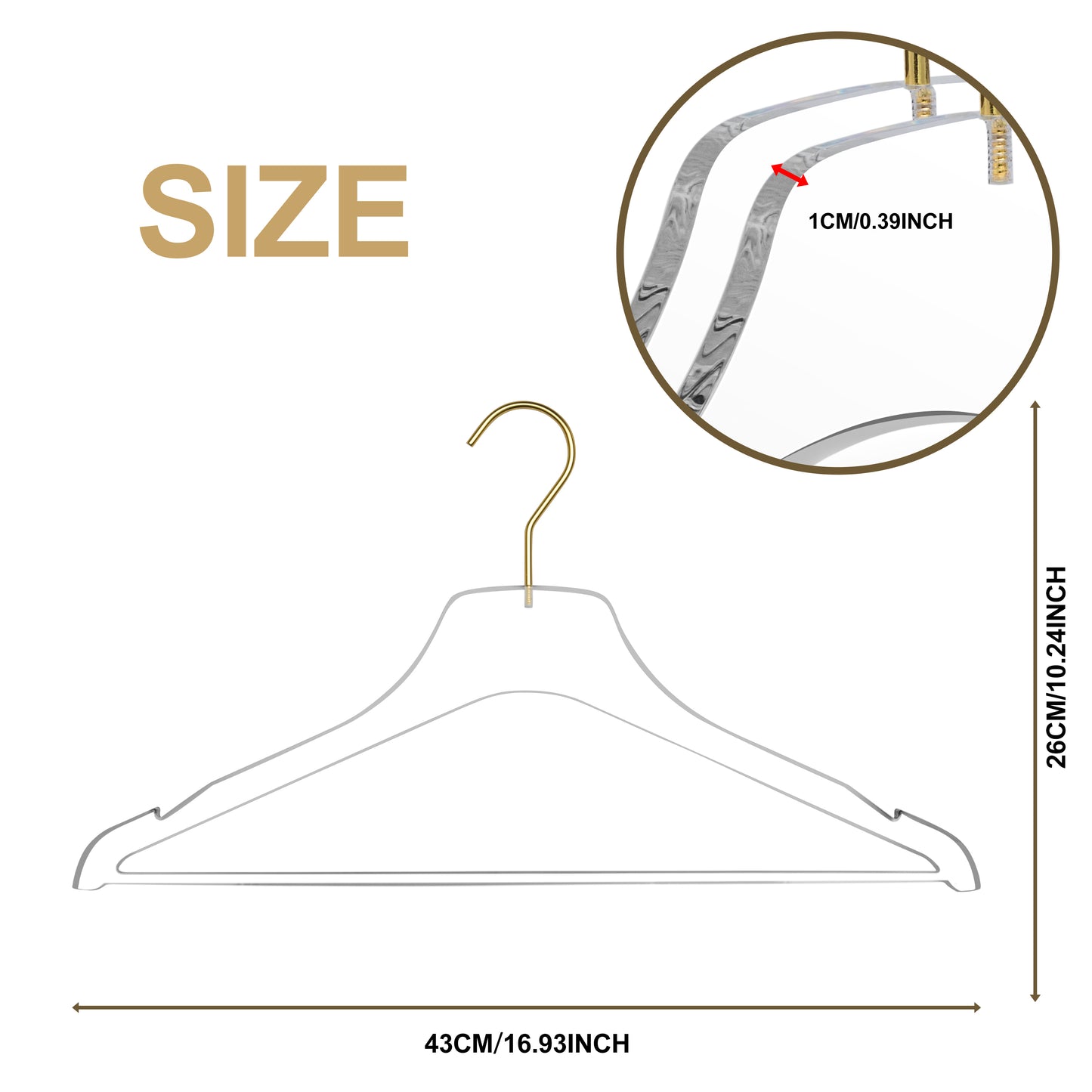 8011 - 17" Clear Acrylic Hanger with Bar for The Bedroom and Coat Closets, for Coats Suits and Shirts - Thickness 0.39" - 100 Hangers 