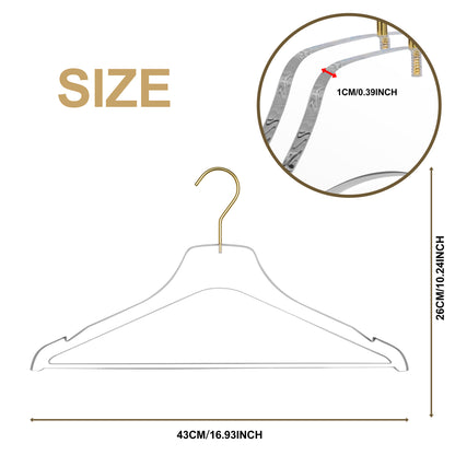 8011 - 17" Clear Acrylic Hanger with Bar for The Bedroom and Coat Closets, for Coats Suits and Shirts - Thickness 0.39" - 100 Hangers 