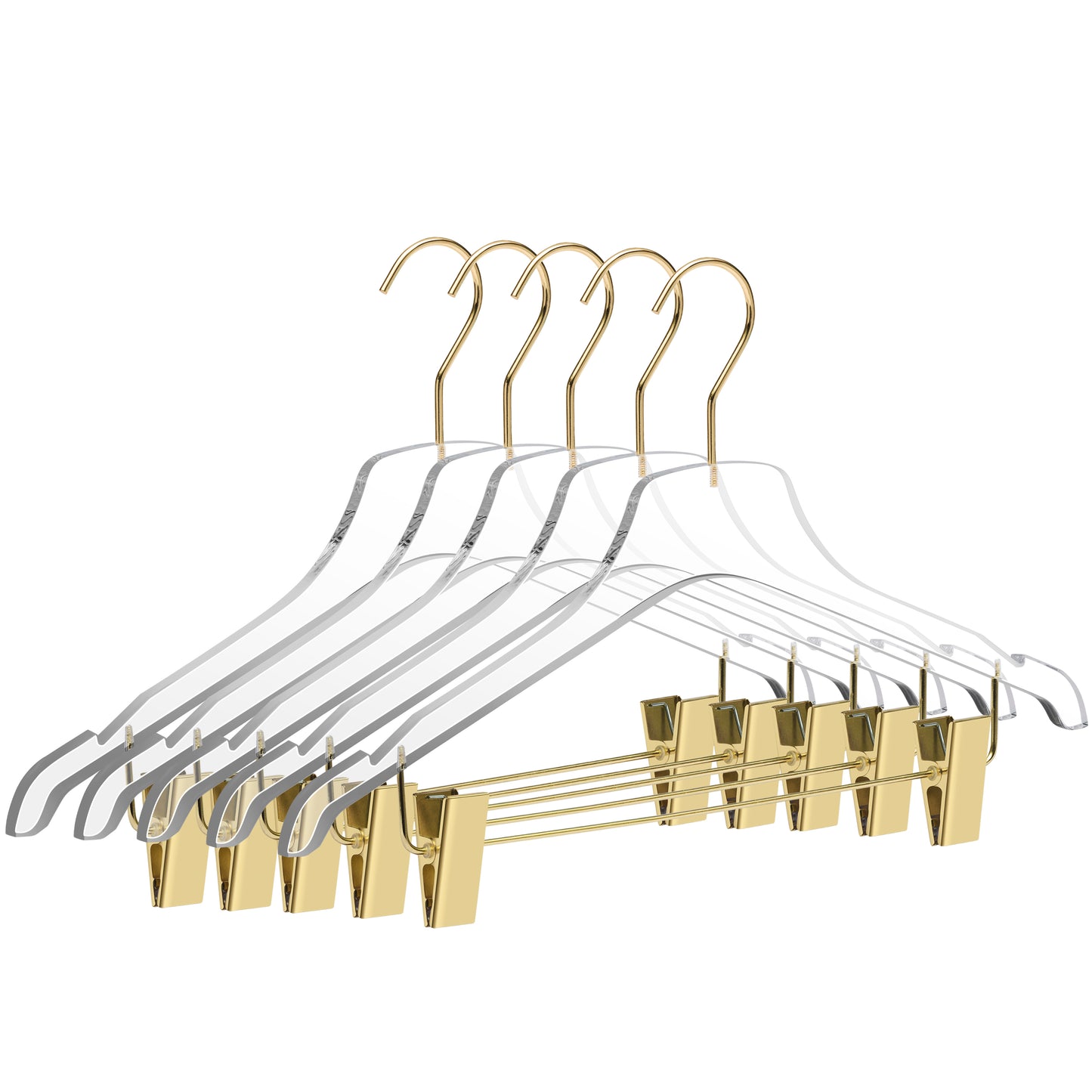 8012 - 17" Clear Acrylic Skirt Hanger with Clips for The Bedroom Closets, for Skirts Pants and Shirts - Thickness 0.39" - 90 Hangers