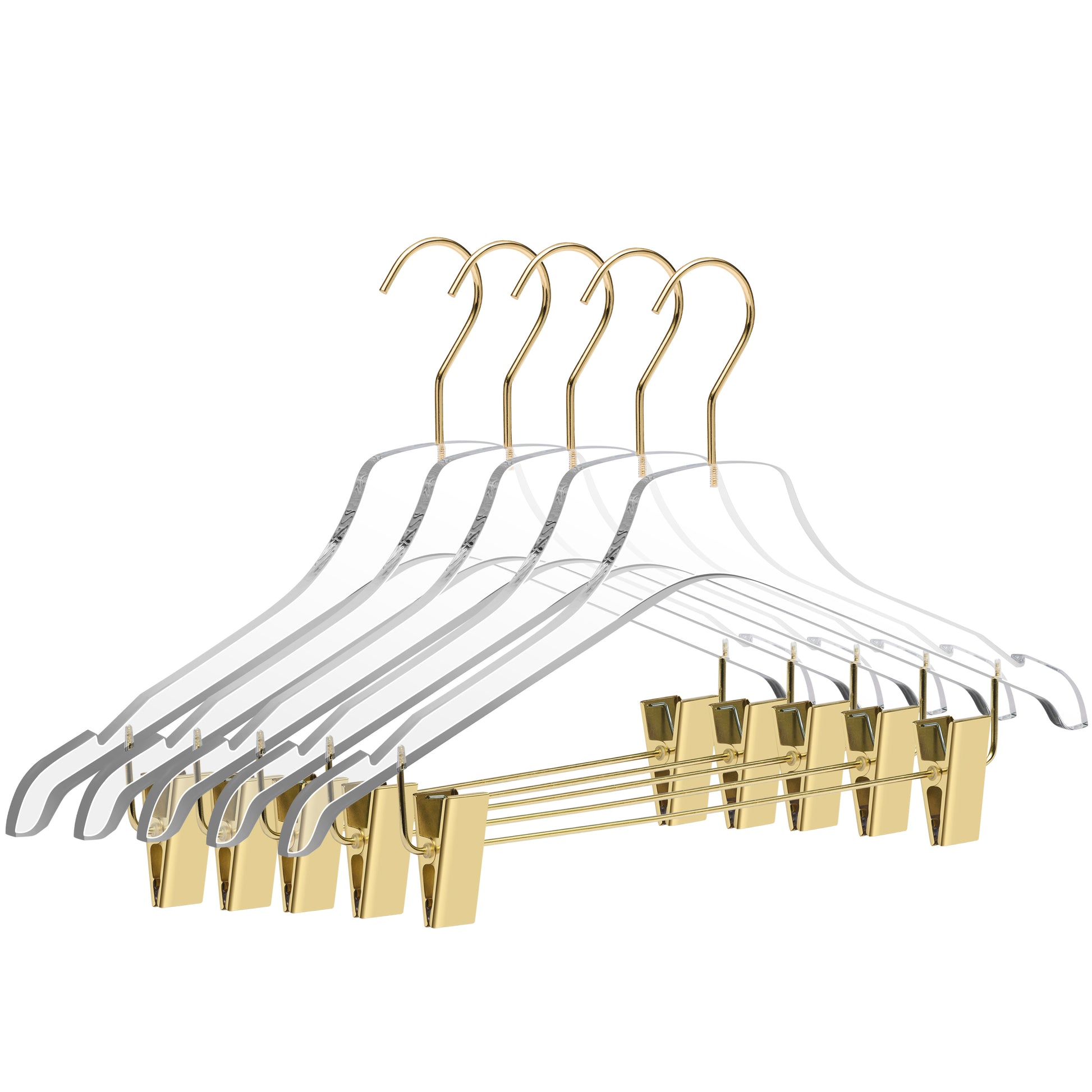 8012 - 17" Clear Acrylic Skirt Hanger with Clips for The Bedroom Closets, for Skirts Pants and Shirts - Thickness 0.39" - 90 Hangers