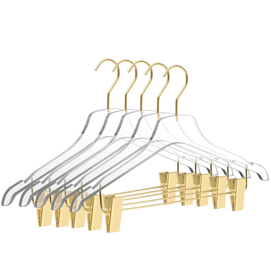 8012 - 17" Clear Acrylic Skirt Hanger with Clips for The Bedroom Closets, for Skirts Pants and Shirts - Thickness 0.39" - 90 Hangers