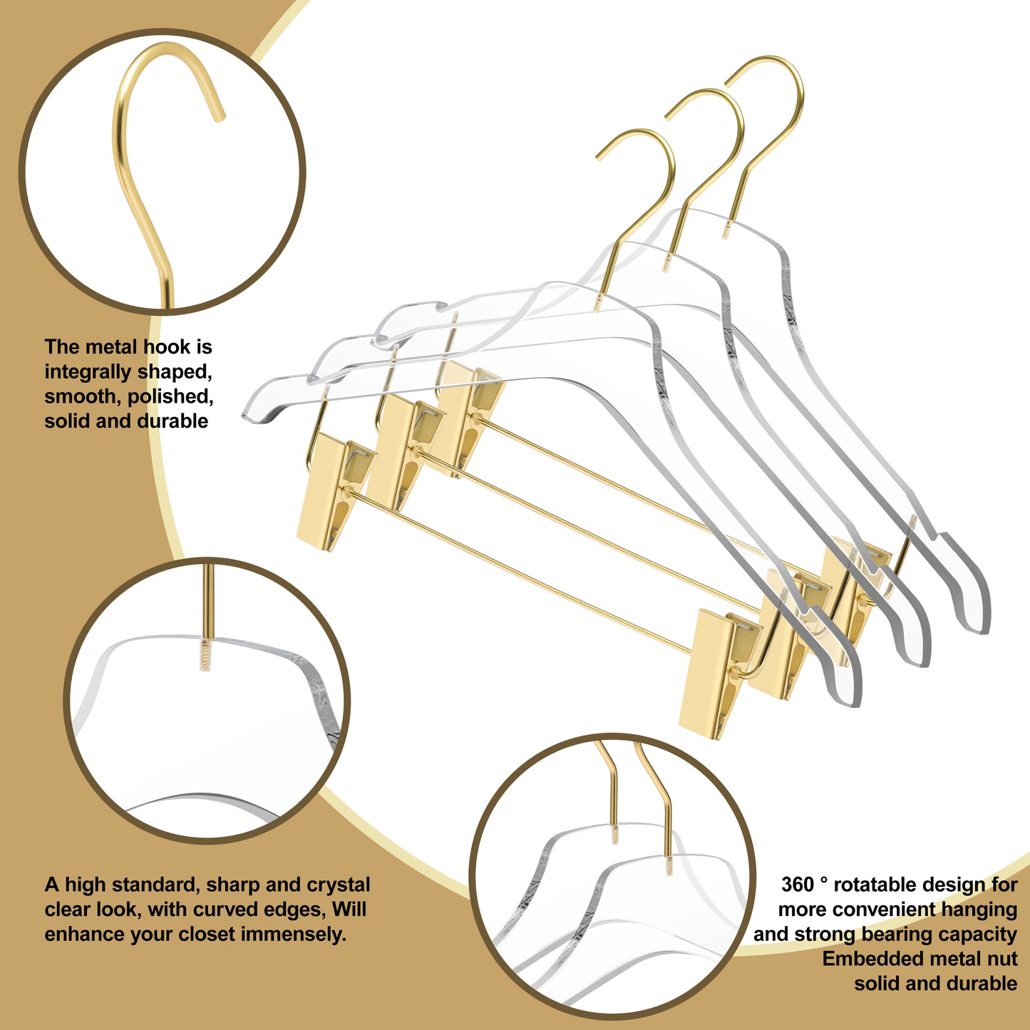 8012 - 17" Clear Acrylic Skirt Hanger with Clips for The Bedroom Closets, for Skirts Pants and Shirts - Thickness 0.39" - 90 Hangers