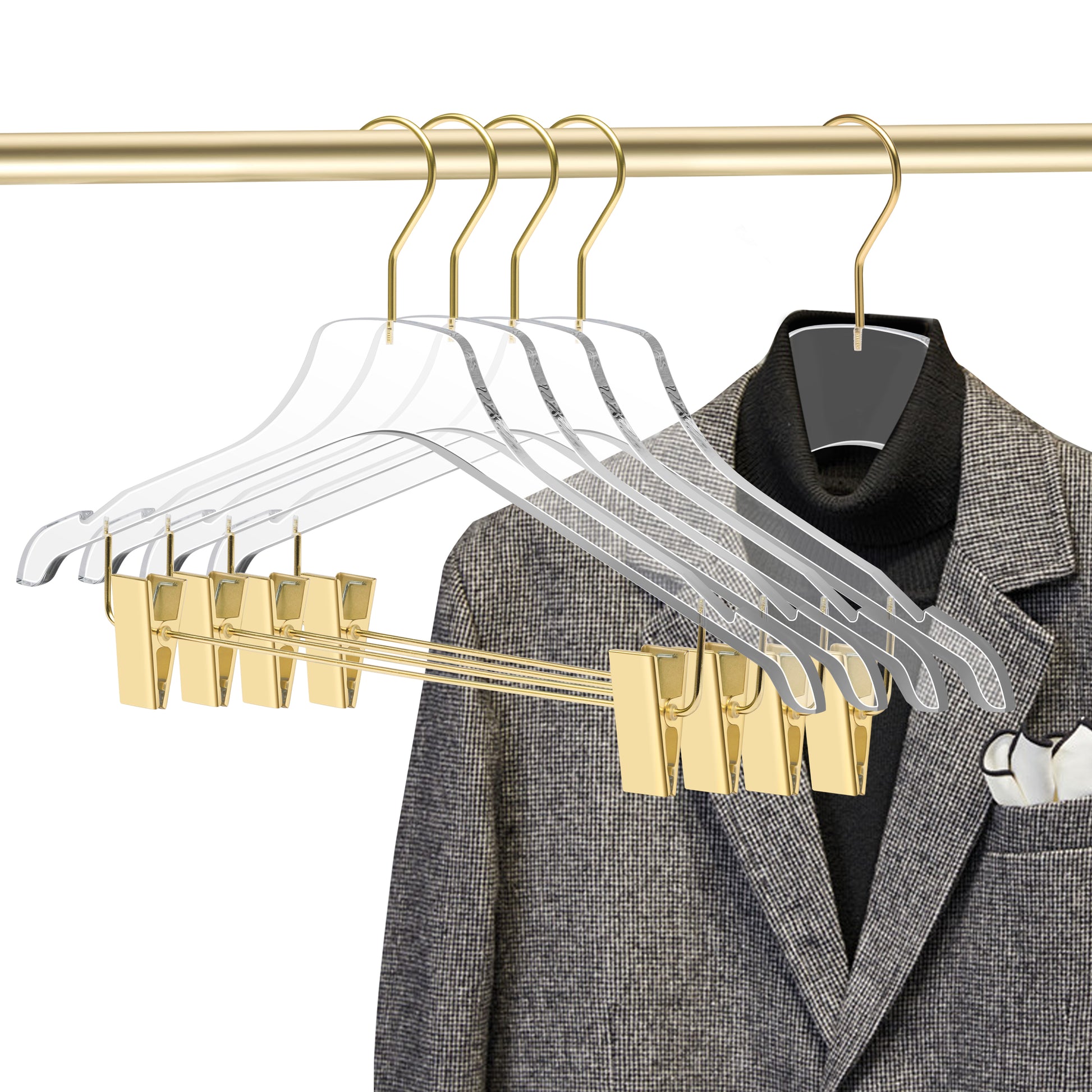 8012 - 17" Clear Acrylic Skirt Hanger with Clips for The Bedroom Closets, for Skirts Pants and Shirts - Thickness 0.39" - 90 Hangers
