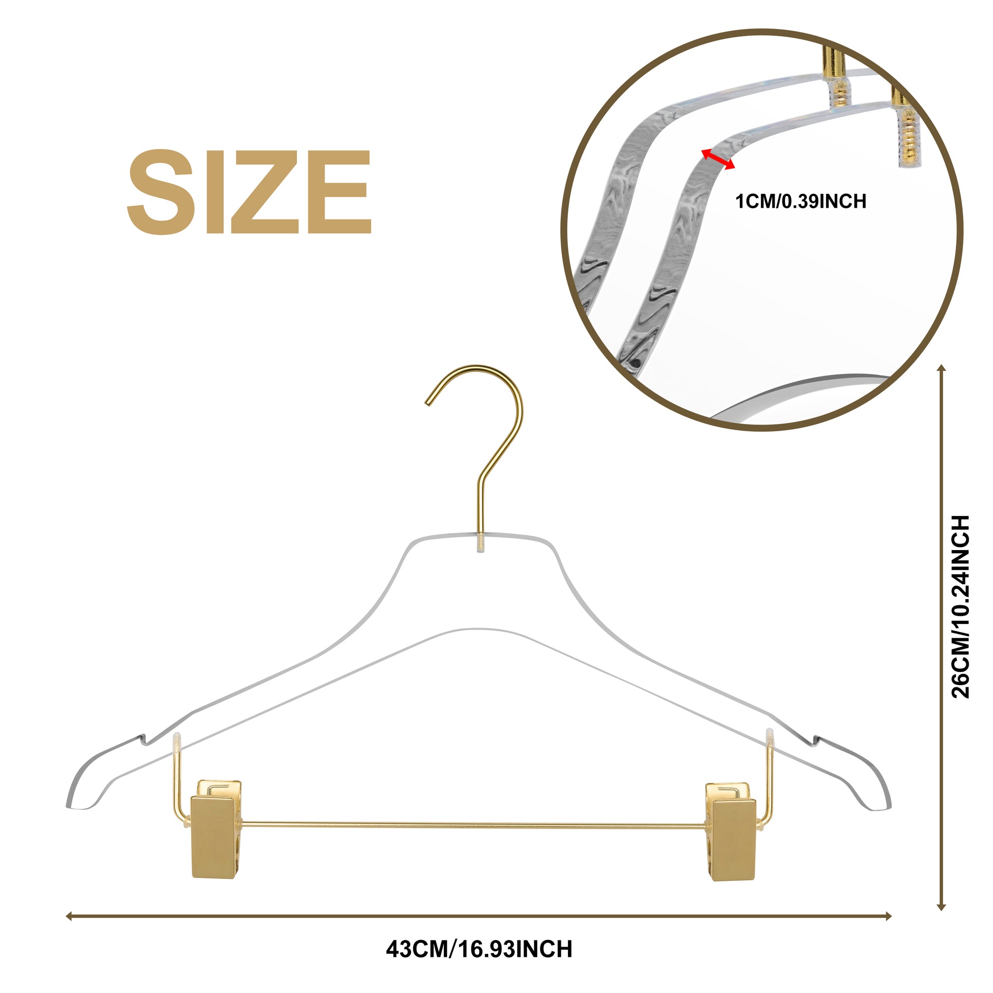 8012 - 17" Clear Acrylic Skirt Hanger with Clips for The Bedroom Closets, for Skirts Pants and Shirts - Thickness 0.39" - 90 Hangers