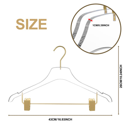 8012 - 17" Clear Acrylic Skirt Hanger with Clips for The Bedroom Closets, for Skirts Pants and Shirts - Thickness 0.39" - 90 Hangers