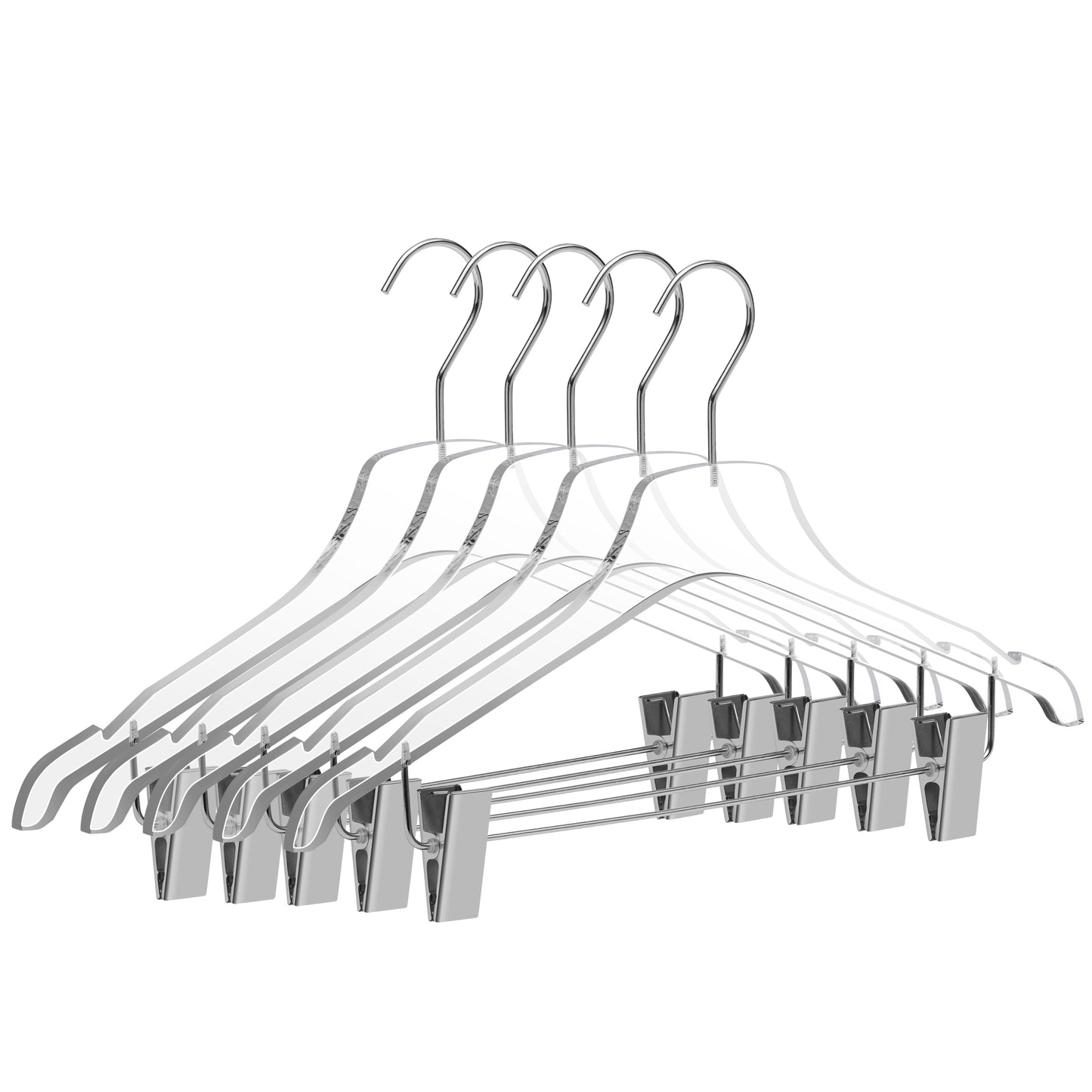 8012 - 17" Clear Acrylic Skirt Hanger with Clips for The Bedroom Closets, for Skirts Pants and Shirts - Thickness 0.39" - 90 Hangers