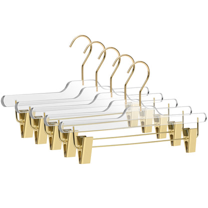8020 - 14" Clear Acrylic Skirt Pant Hanger with Clips for The Bedroom Closets, for Skirts Pants and Shirts - Thickness 0.39" - 90 Hangers