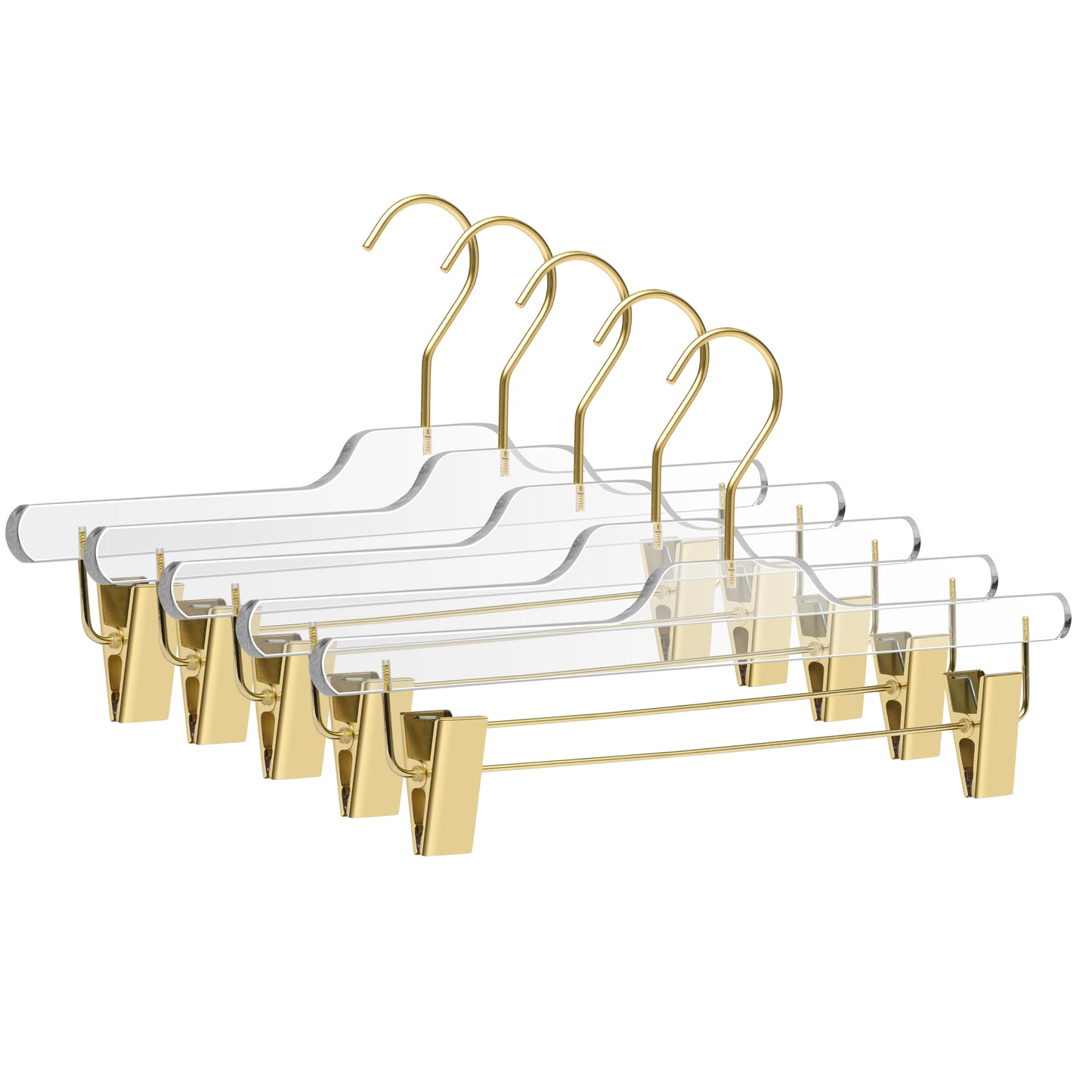 8020 - 14" Clear Acrylic Skirt Pant Hanger with Clips for The Bedroom Closets, for Skirts Pants and Shirts - Thickness 0.39" - 90 Hangers